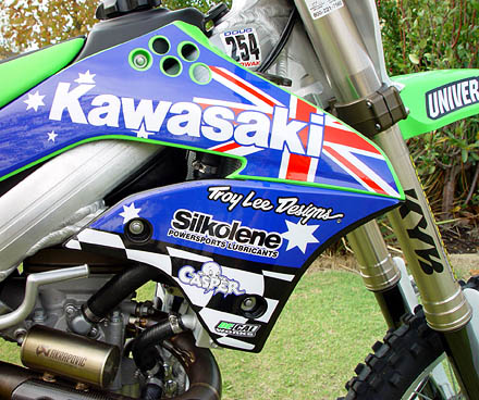 
 Close-up side view 
 Kawasaki KXF 450 SR 
 Rider - Douglas Nowak 
